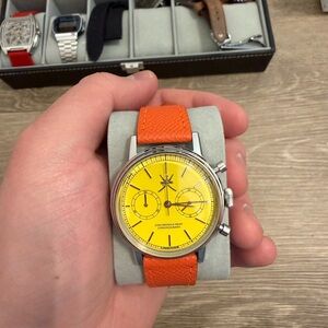 #7/300 Undone Stellar Yellow Khanjar Dial Quartz Chronograph with Orange Strap